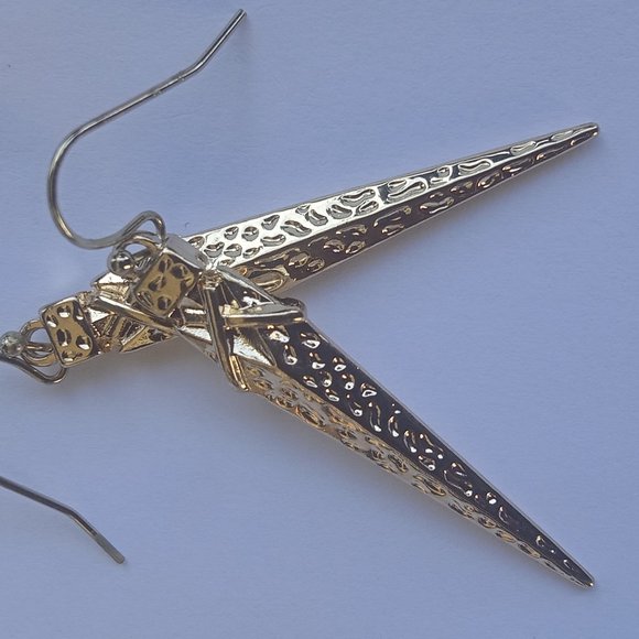 Gold Plated Dangle Trendy Spike Earrings - Picture 6 of 6